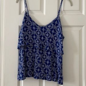 Blue and white patterned tank top